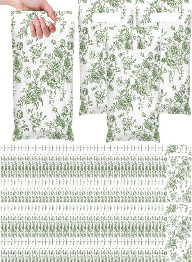 Supervitae 100 Pcs Plastic Green Gift Bags Flower Party Favor Bags Bulk with Handles for Birthdays Weddings Bridal Baby Showers Snacks Goodie Candy Treat Tea Party Supplies - Image 1
